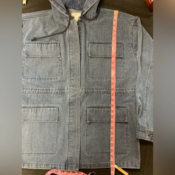 Forever 21 NWT Women's Blue Denim hooded Jacket pockets relaxed fit Size M - Picture 8 of 10